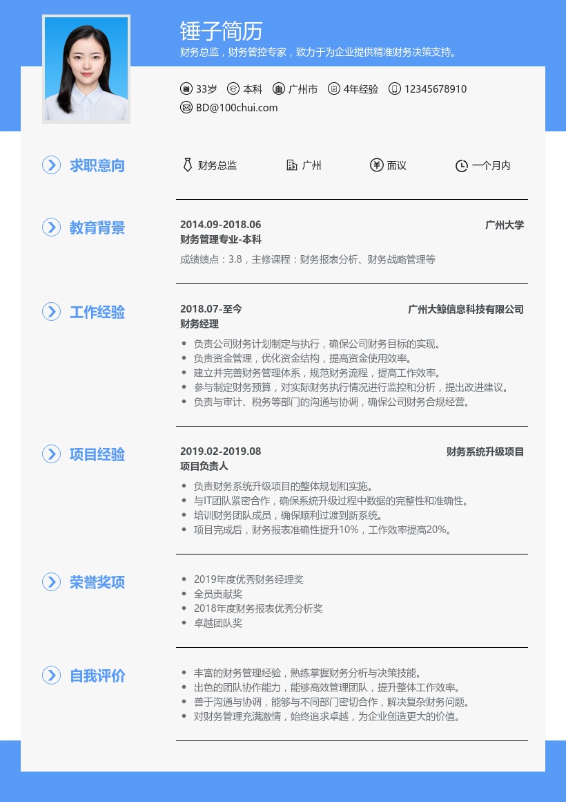 财务总监简历模板