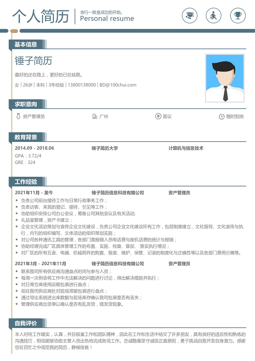 资产管理员简历