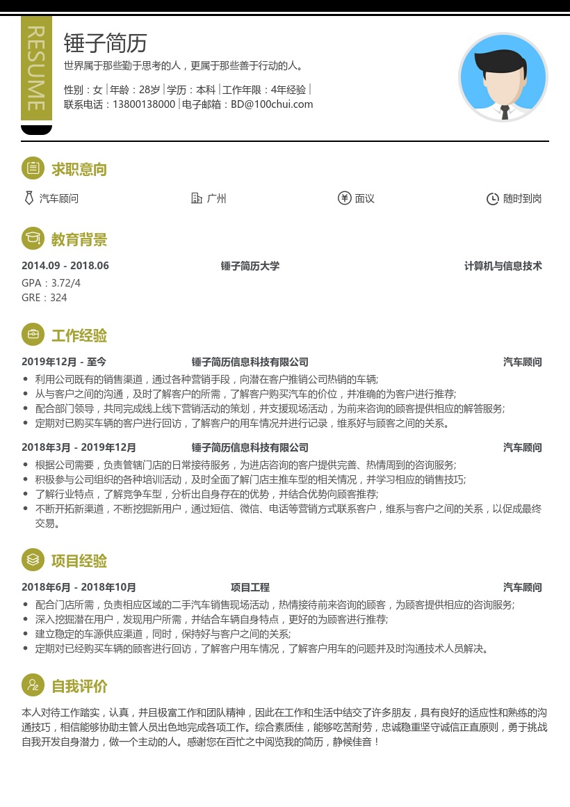 汽车销售顾问简历