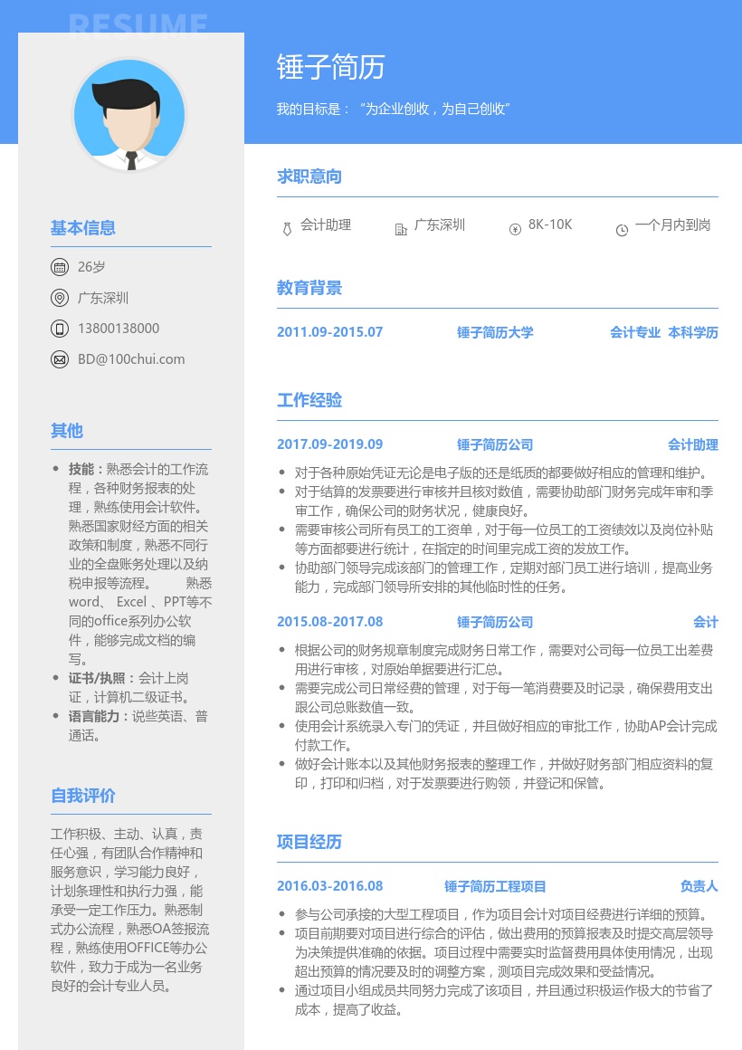 财务会计助理简历模板