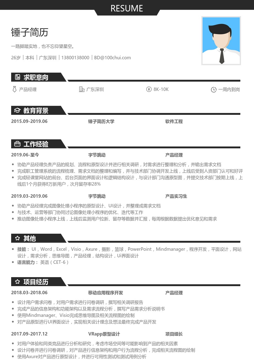 互联网求职产品经理简历模板