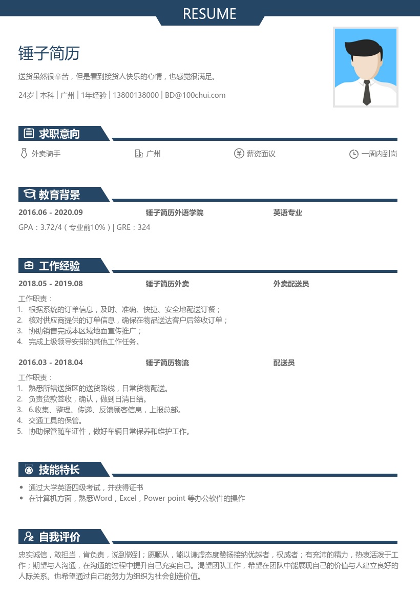 外卖骑手个人简历