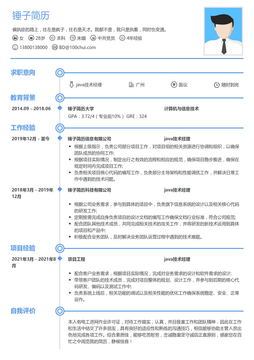 java技术经理简历