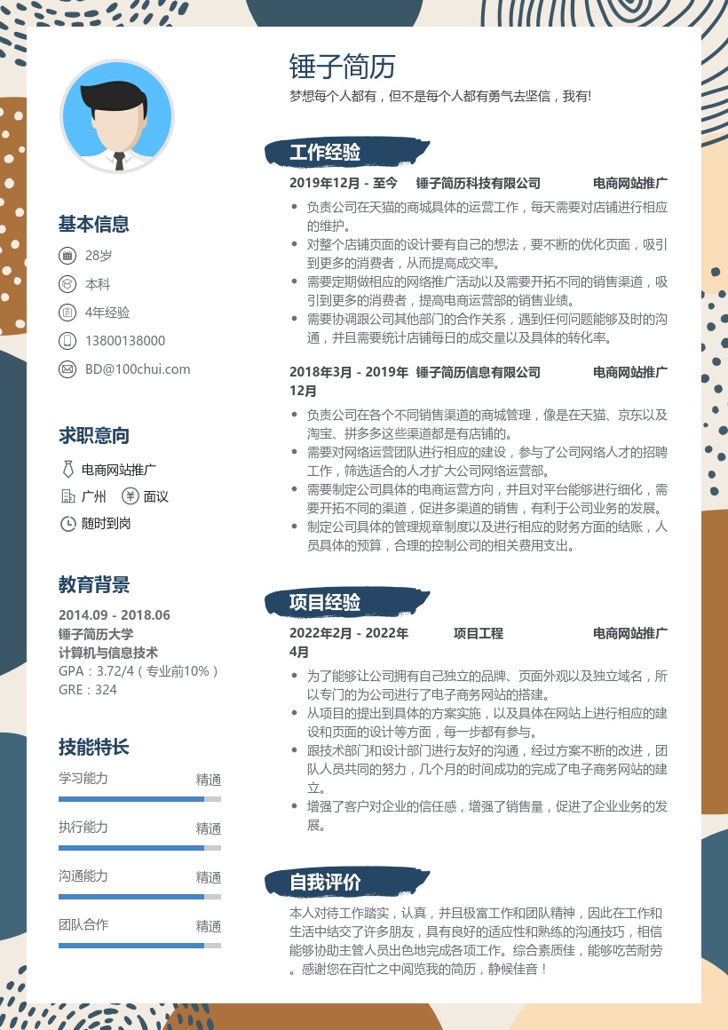 电商网站推广简历