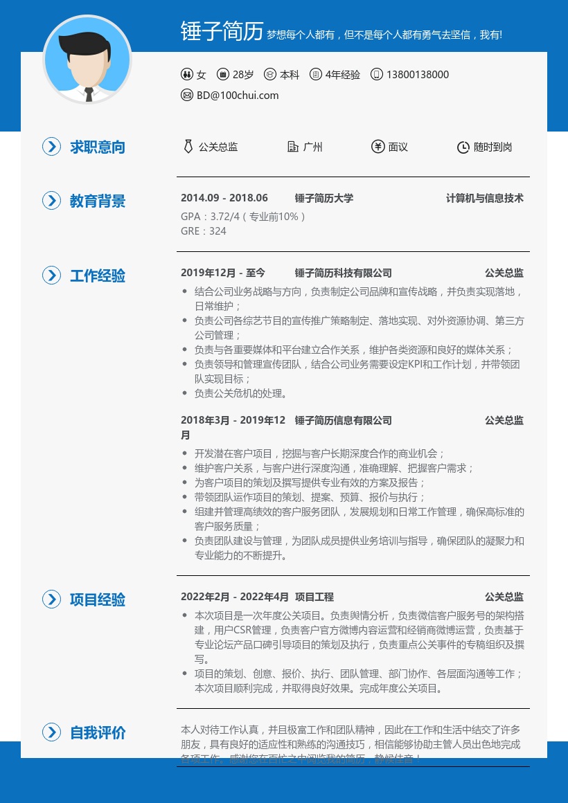 公关总监简历模板