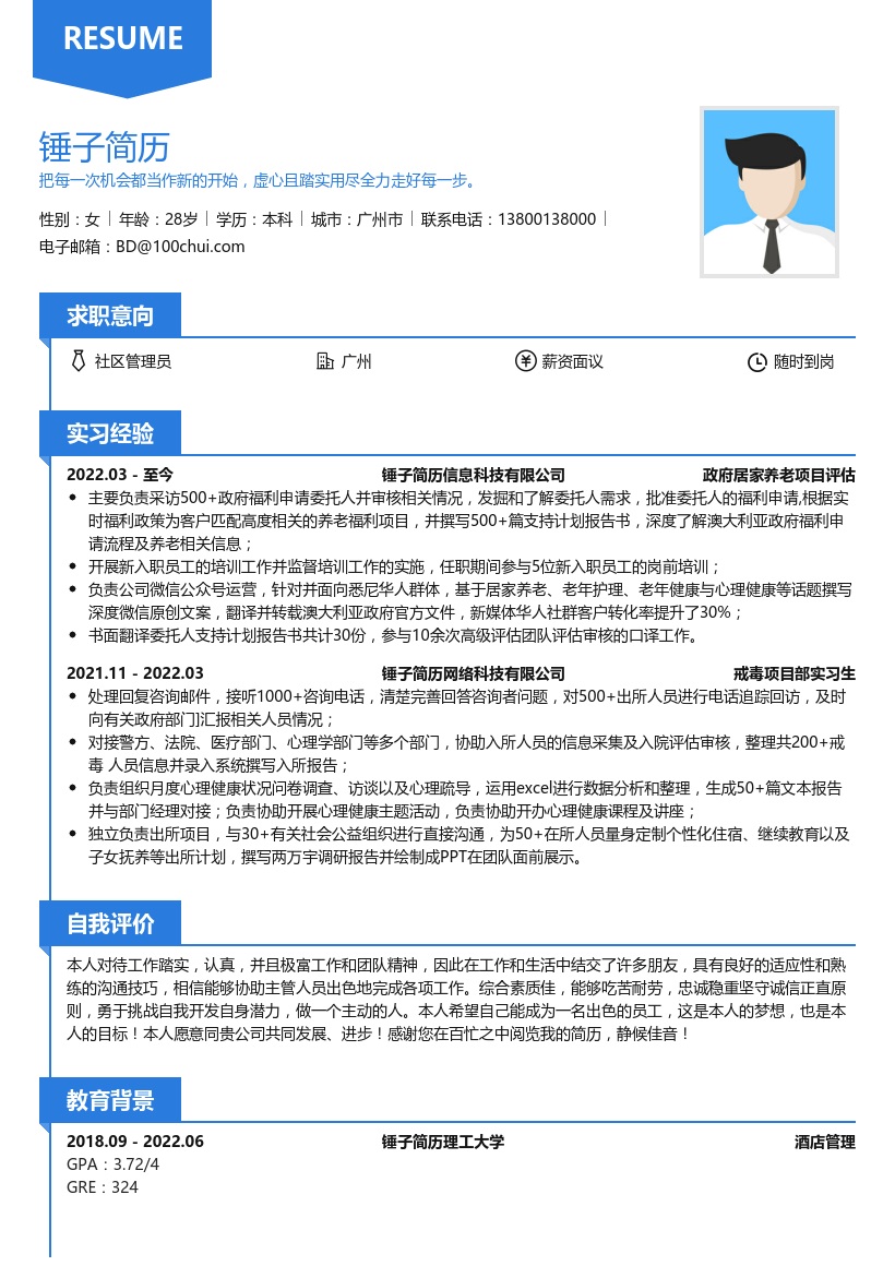 留学生政府机关简历模板