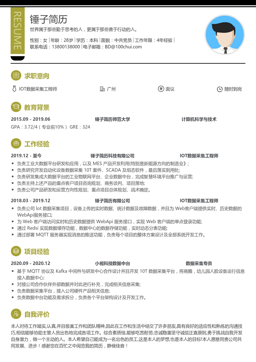 IOT数据采集工程师专员简历