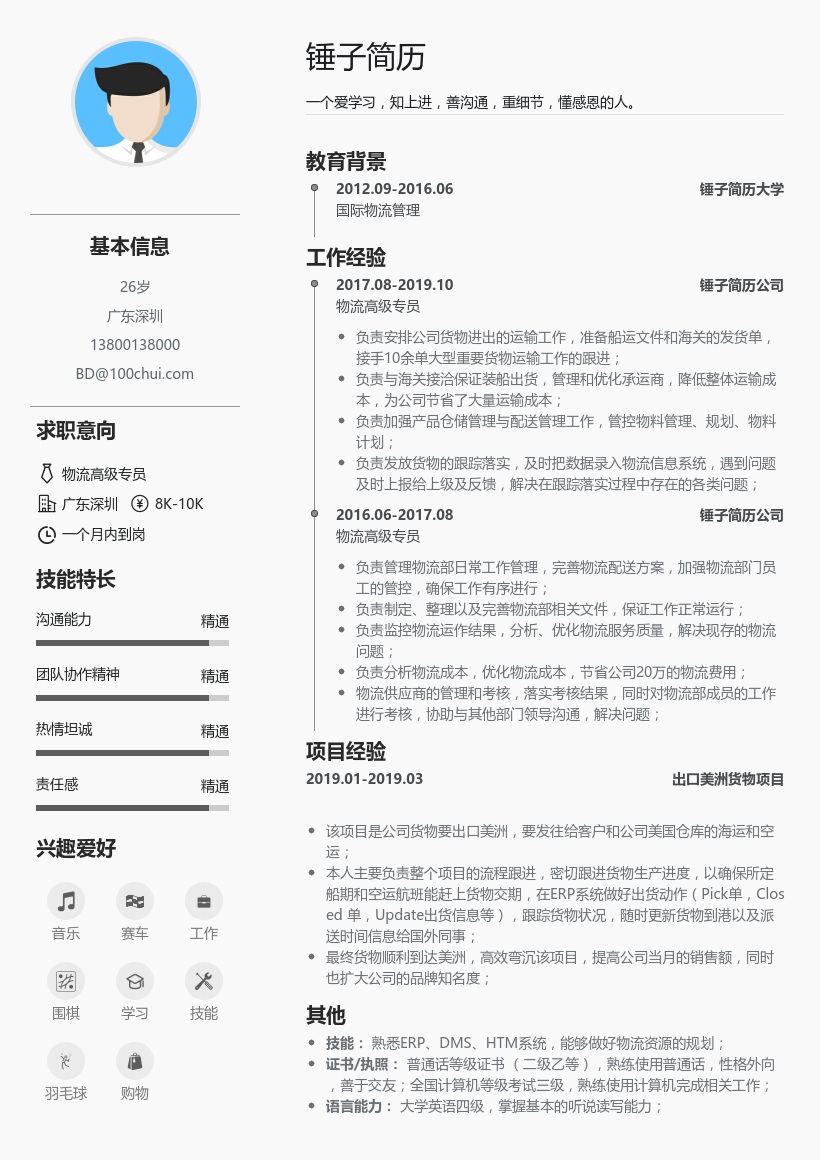 物流高级专员简历模板