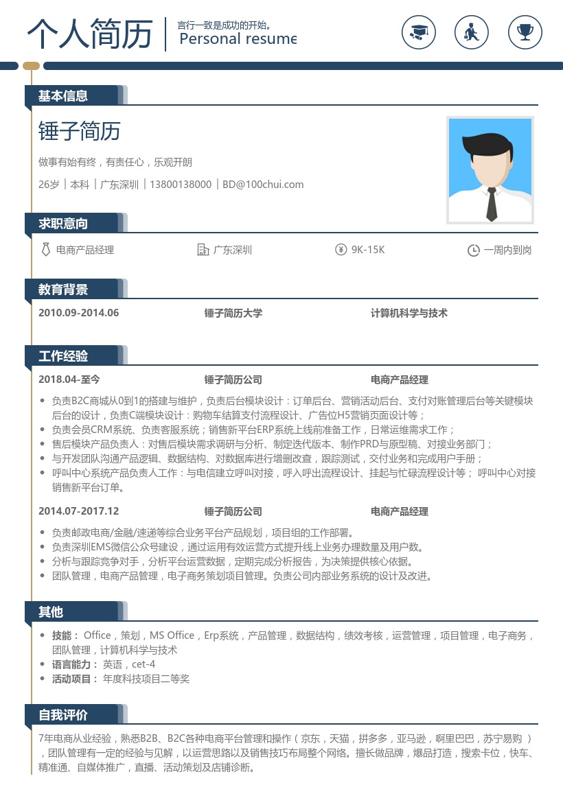 电商产品经理简历模板