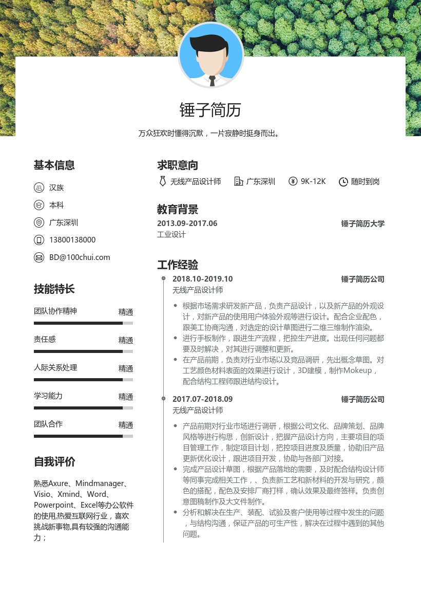 无线产品设计师简历模板