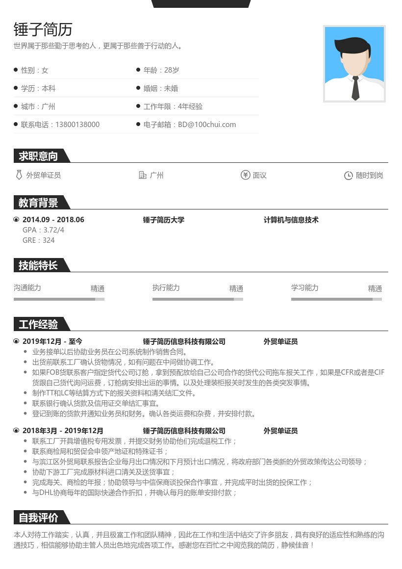 外贸单证员简历