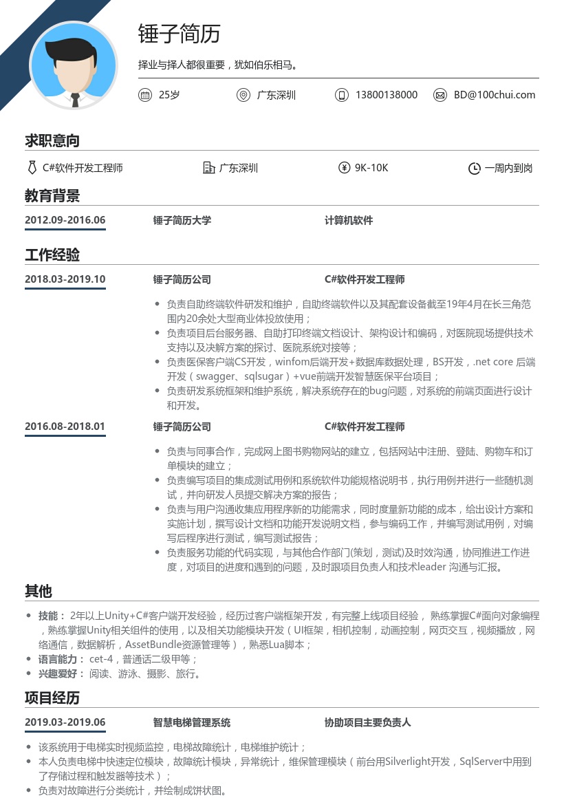 C#软件开发工程师简历模板