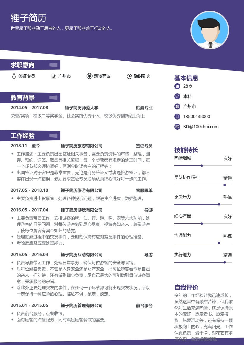 签证专员求职简历