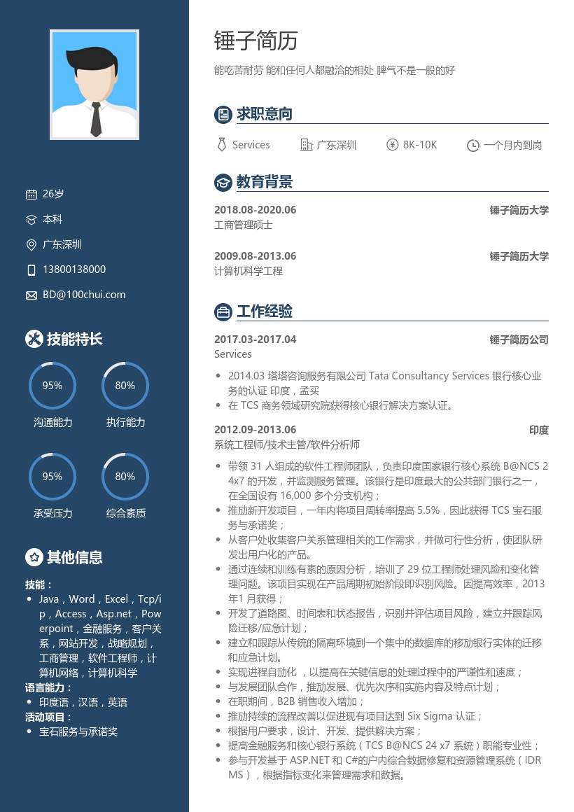 塔塔咨询个人实习生简历模板