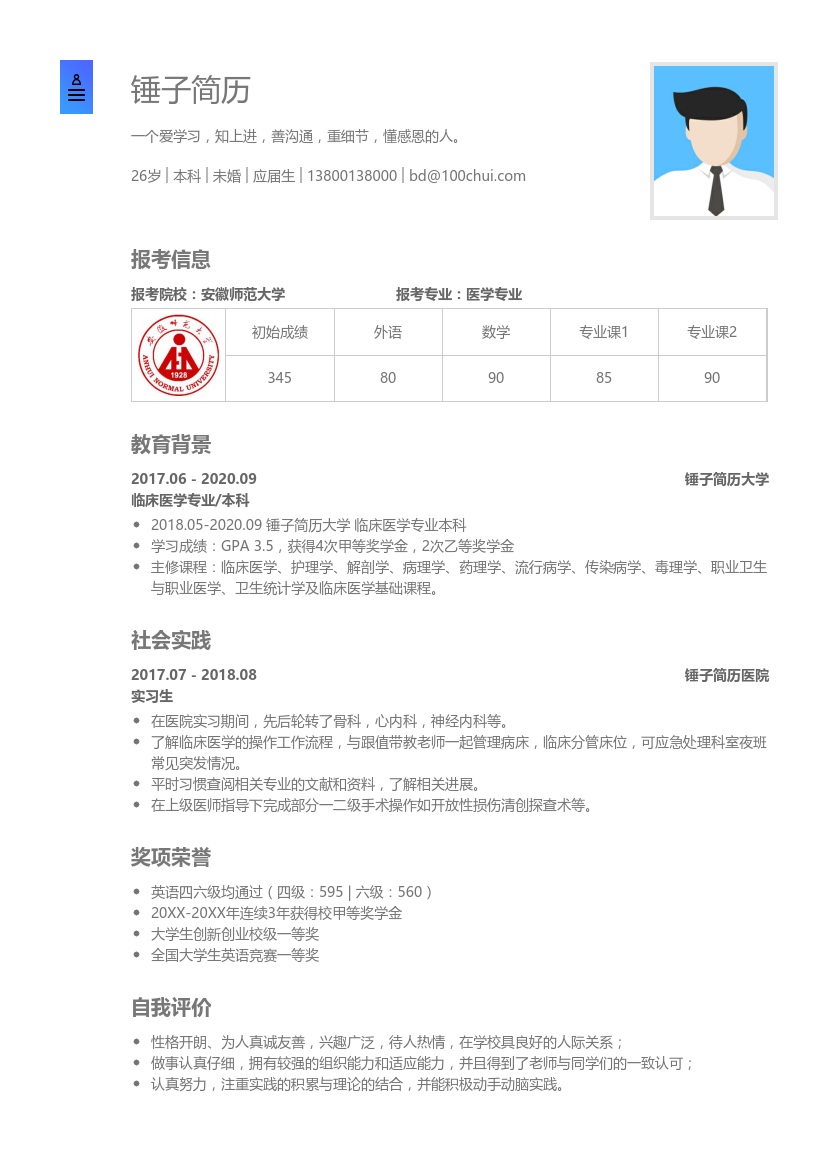 医学专业考研复试简历