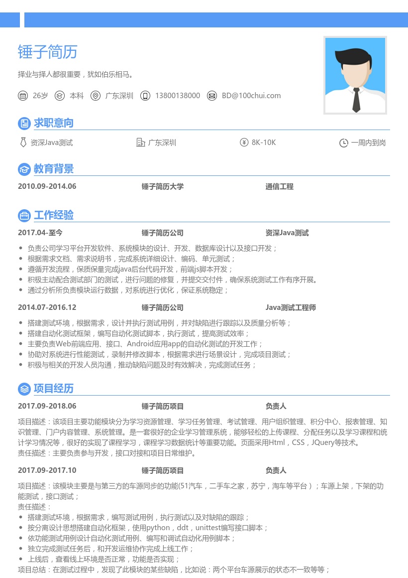 资深java测试简历模板