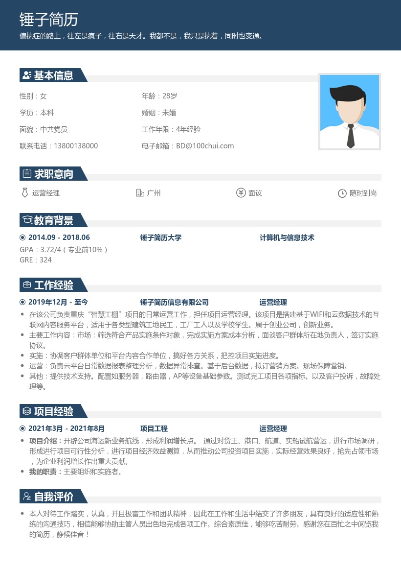 运营经理求职简历