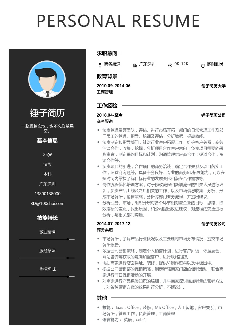 商务渠道简历模板