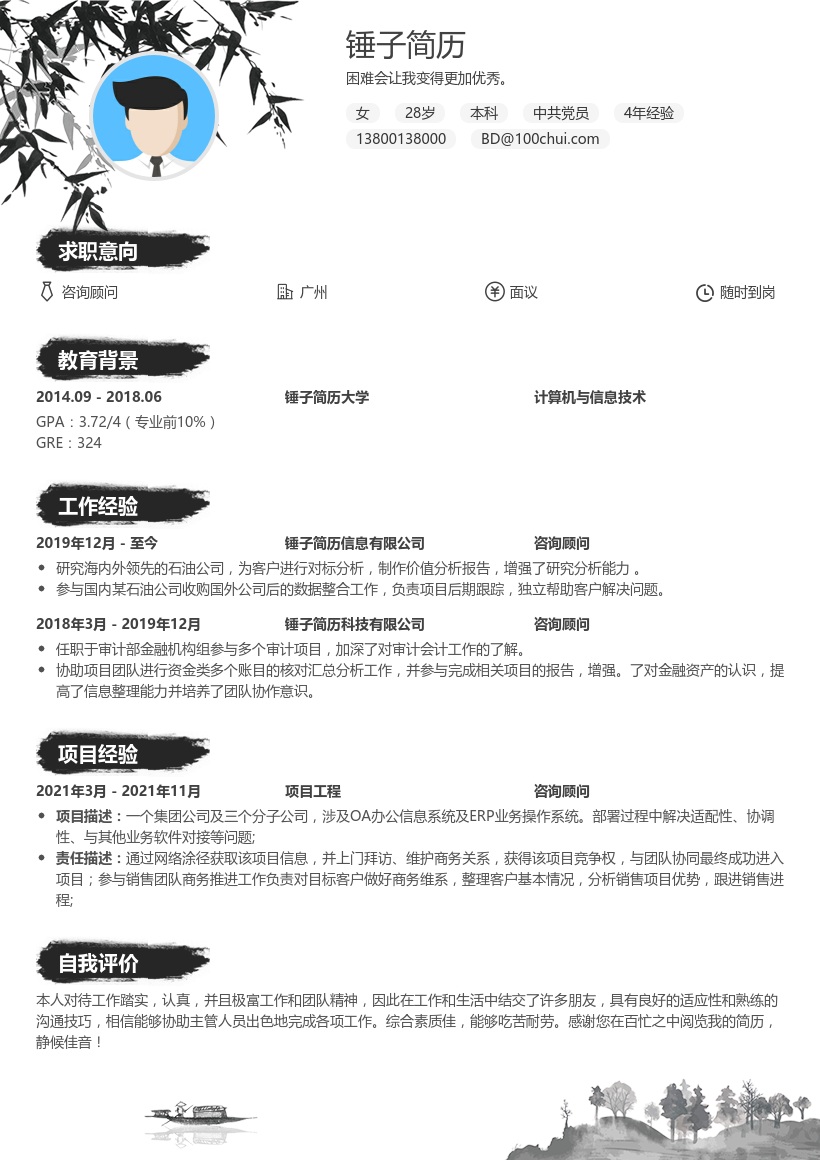 助理咨询顾问简历