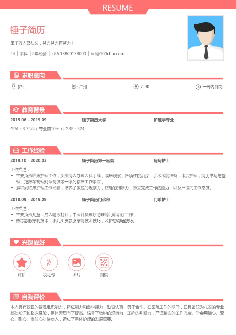 护士个人简历模板