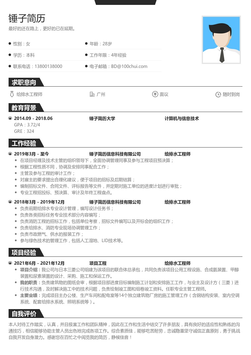 给排水工程师求职简历