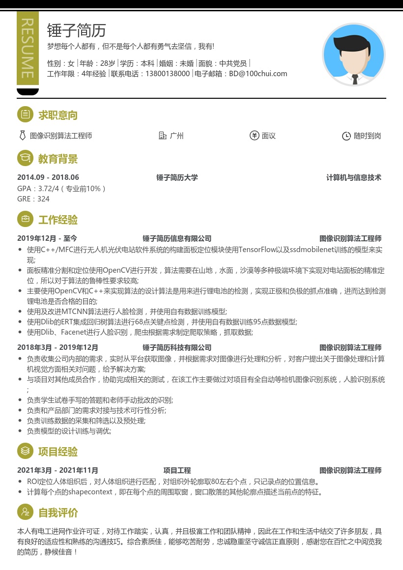 图像识别算法工程师简历