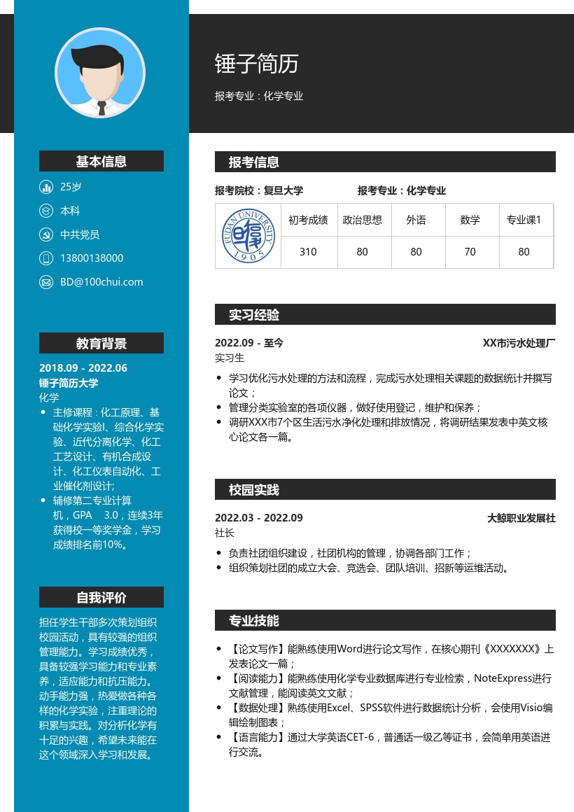 化学专业考研复试简历