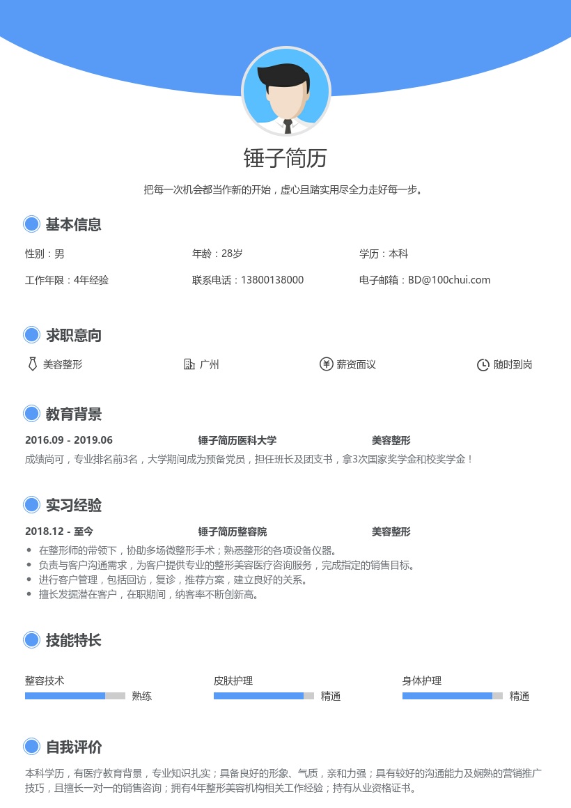 美容整形个人简历模板