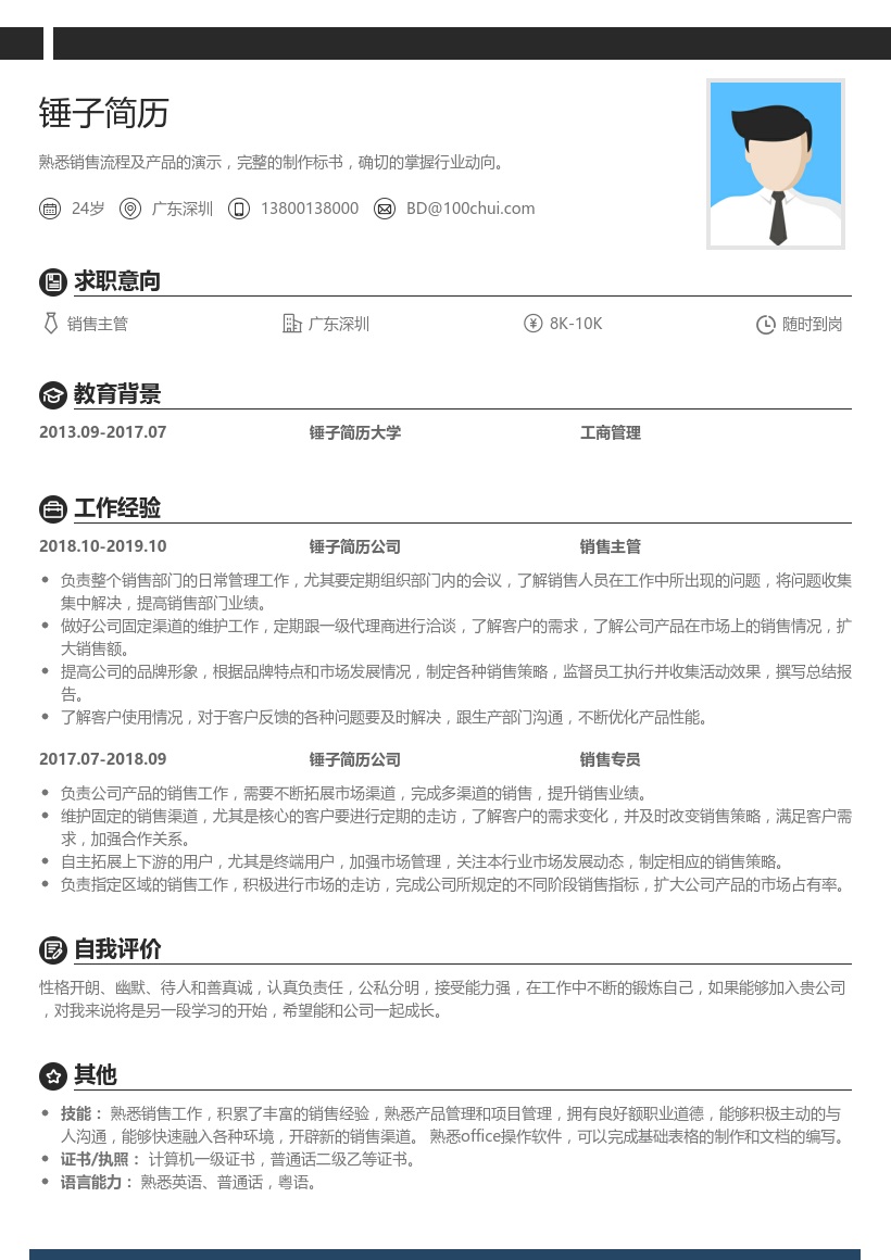 用户销售主管简历模板