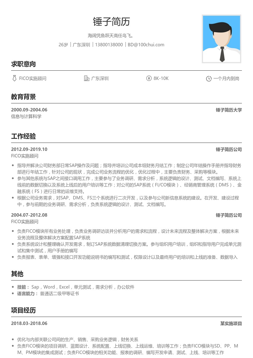 FICO实施顾问简历模板