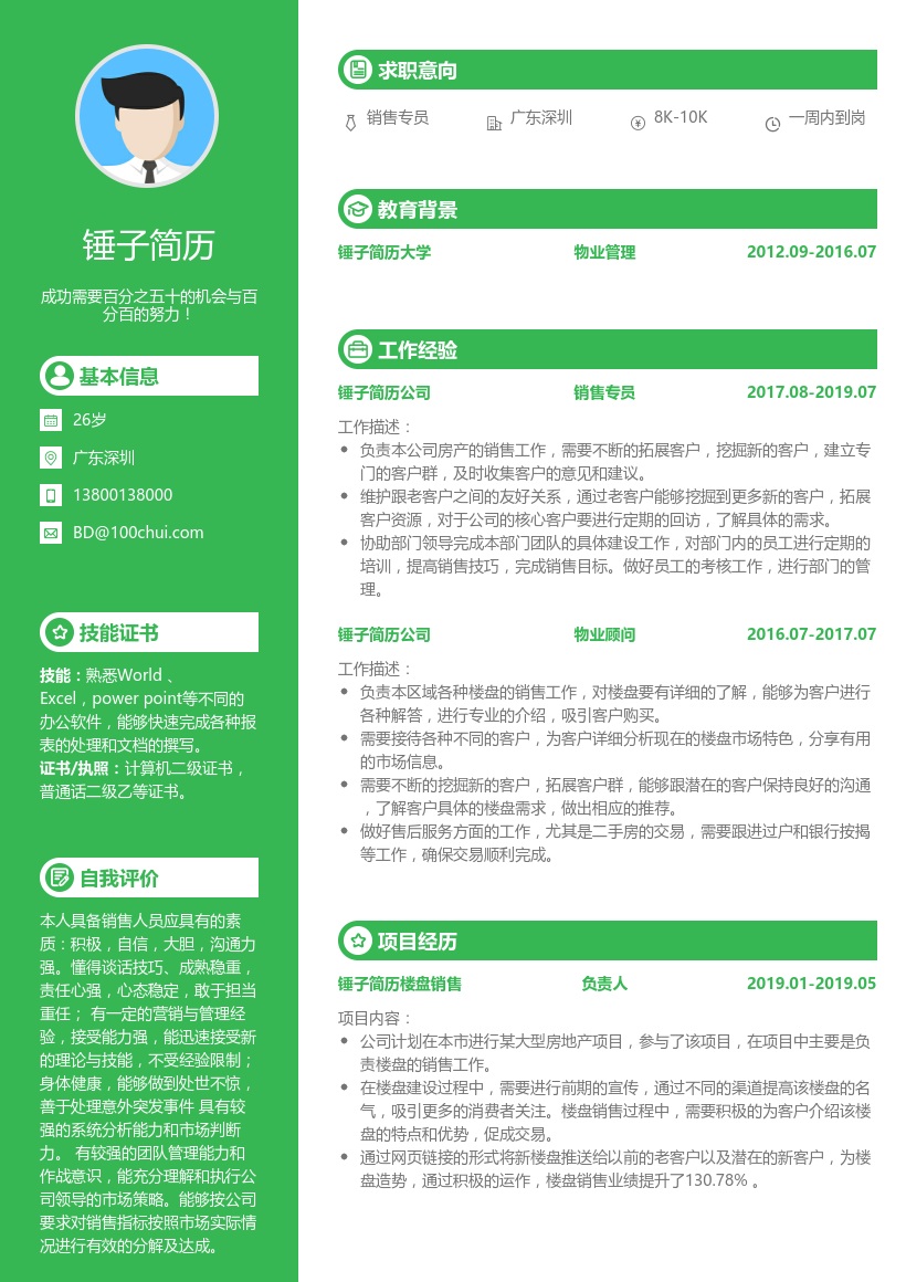 地产置业顾问简历模板