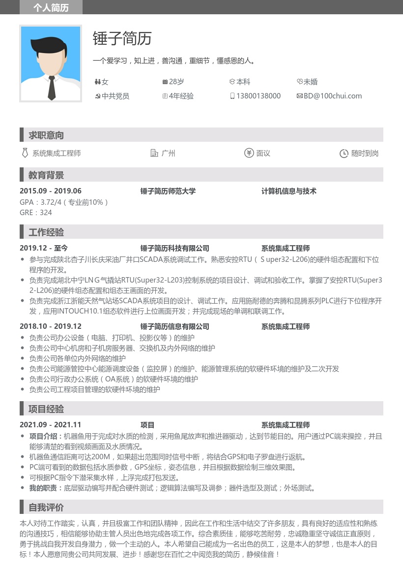 系统集成工程师-简历模板