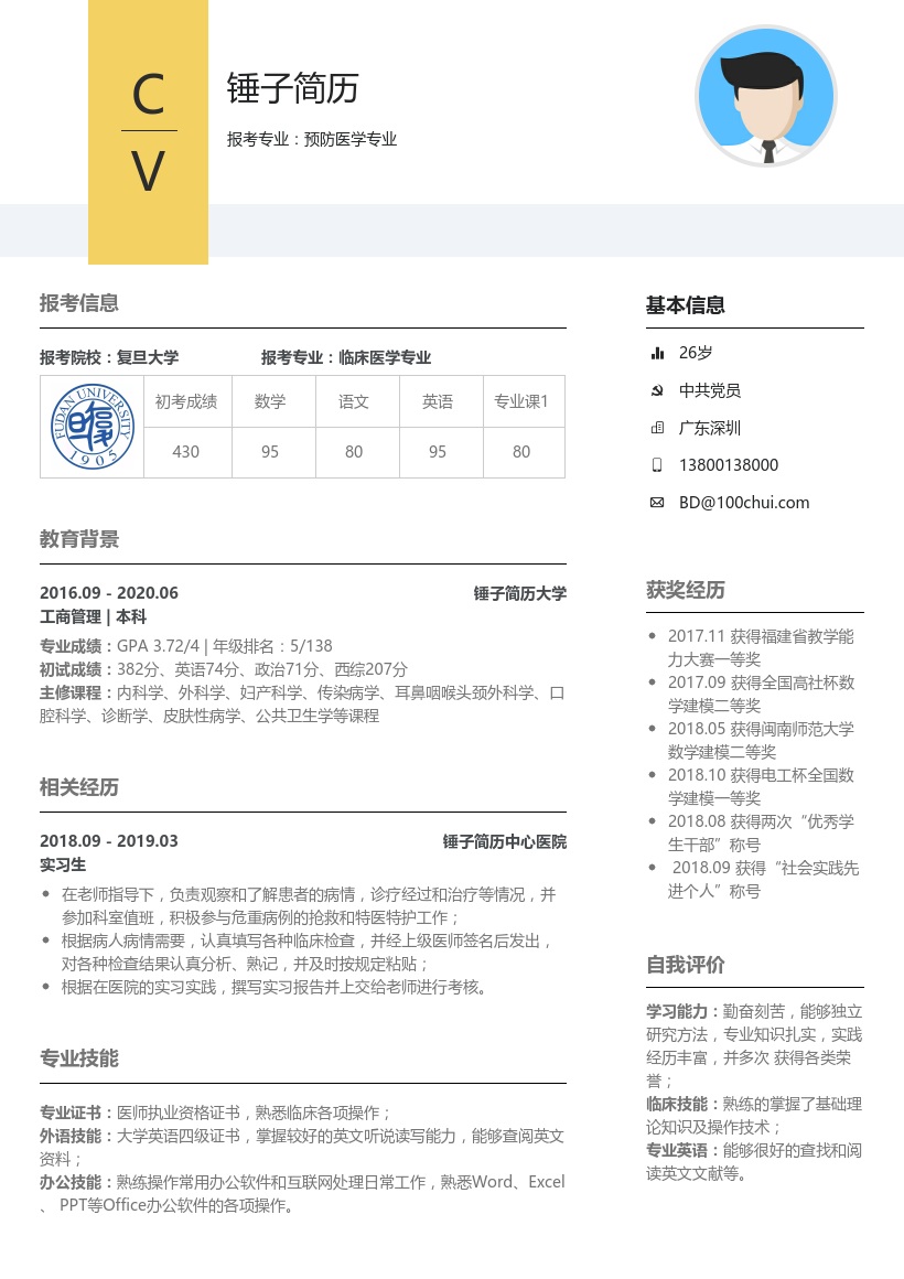 临床医学专业复试简历