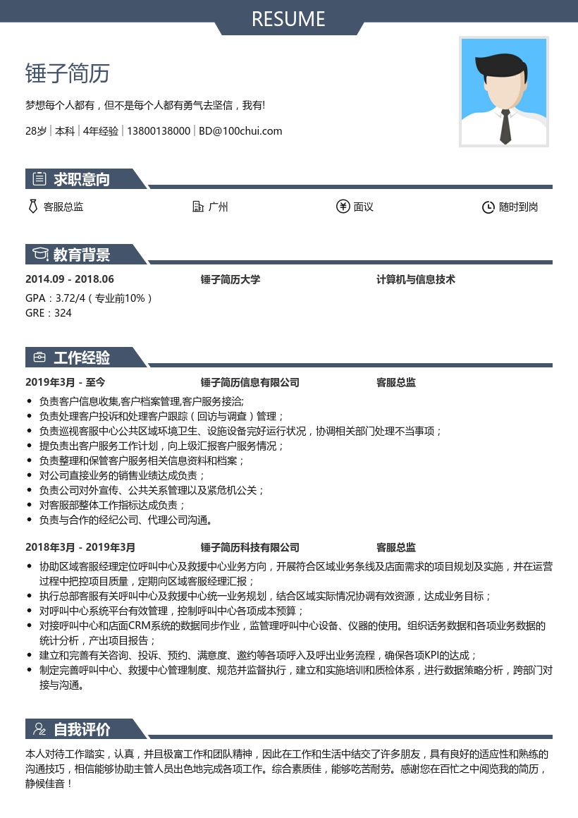 客服总监个人简历模板