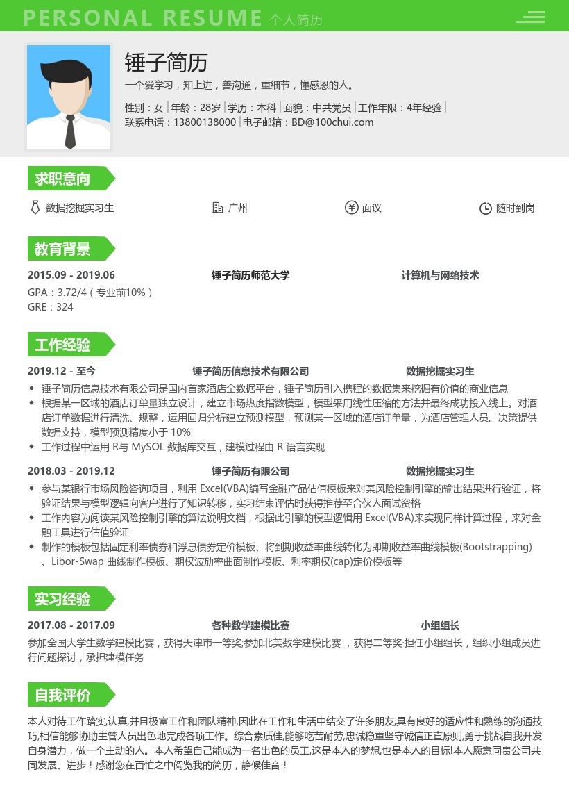 数据挖掘实习简历