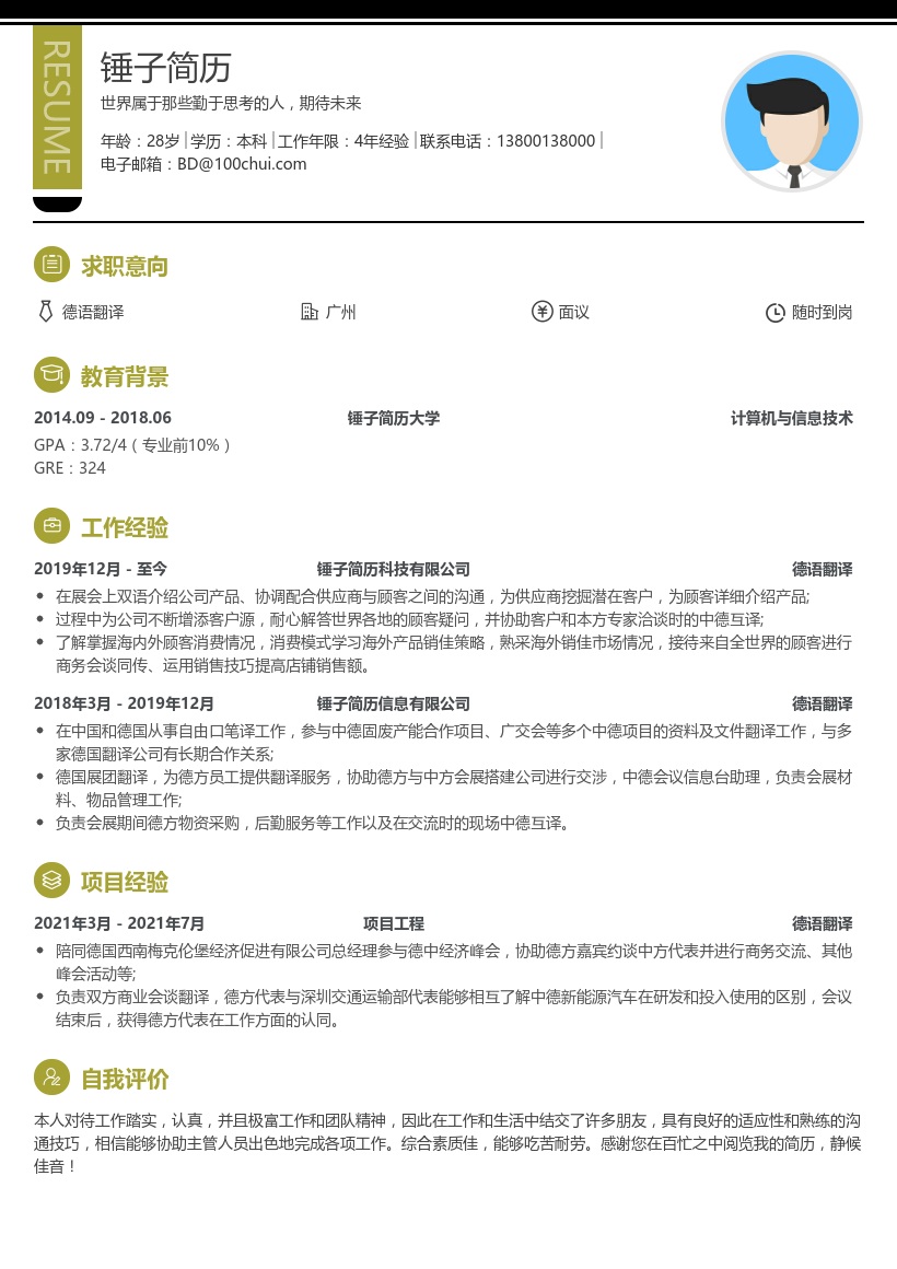德语翻译简历