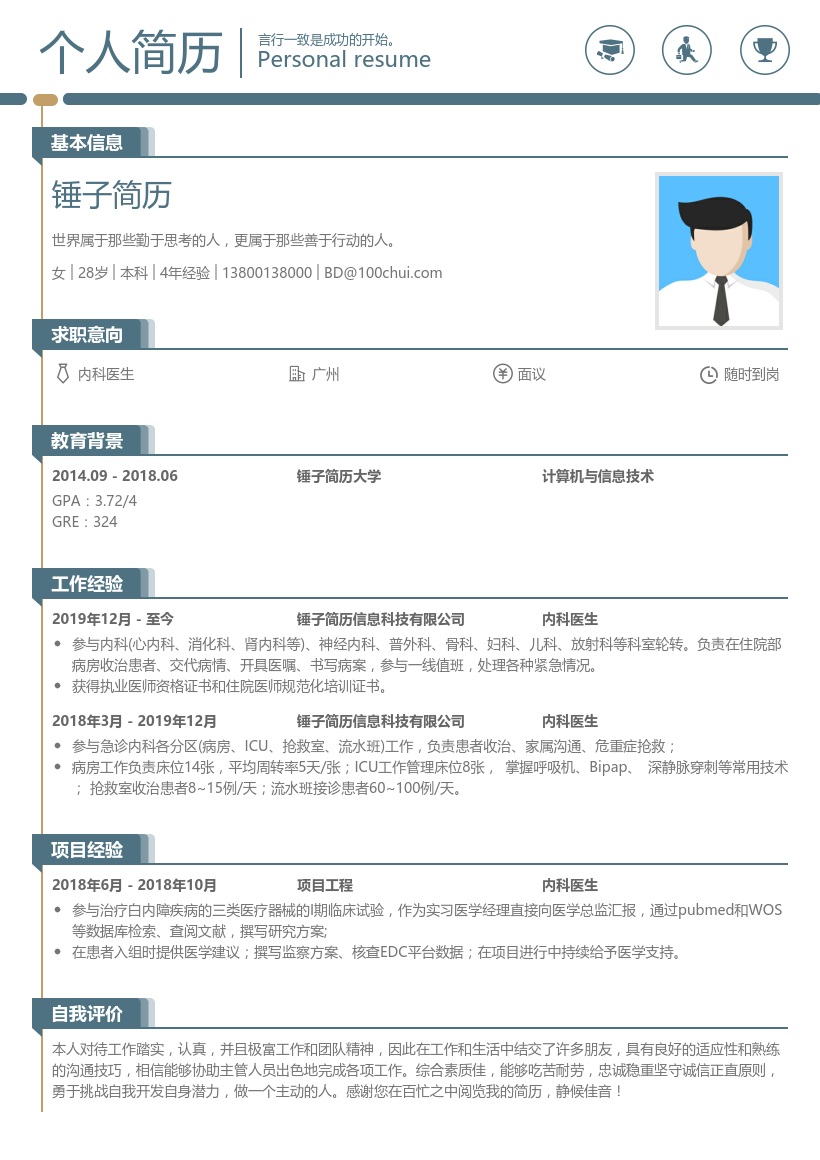 内科医生简历