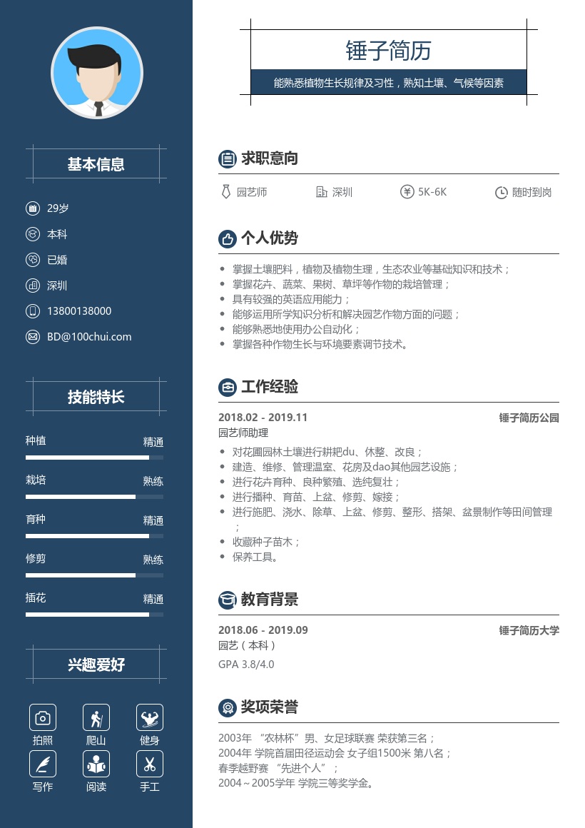 园艺师个人简历