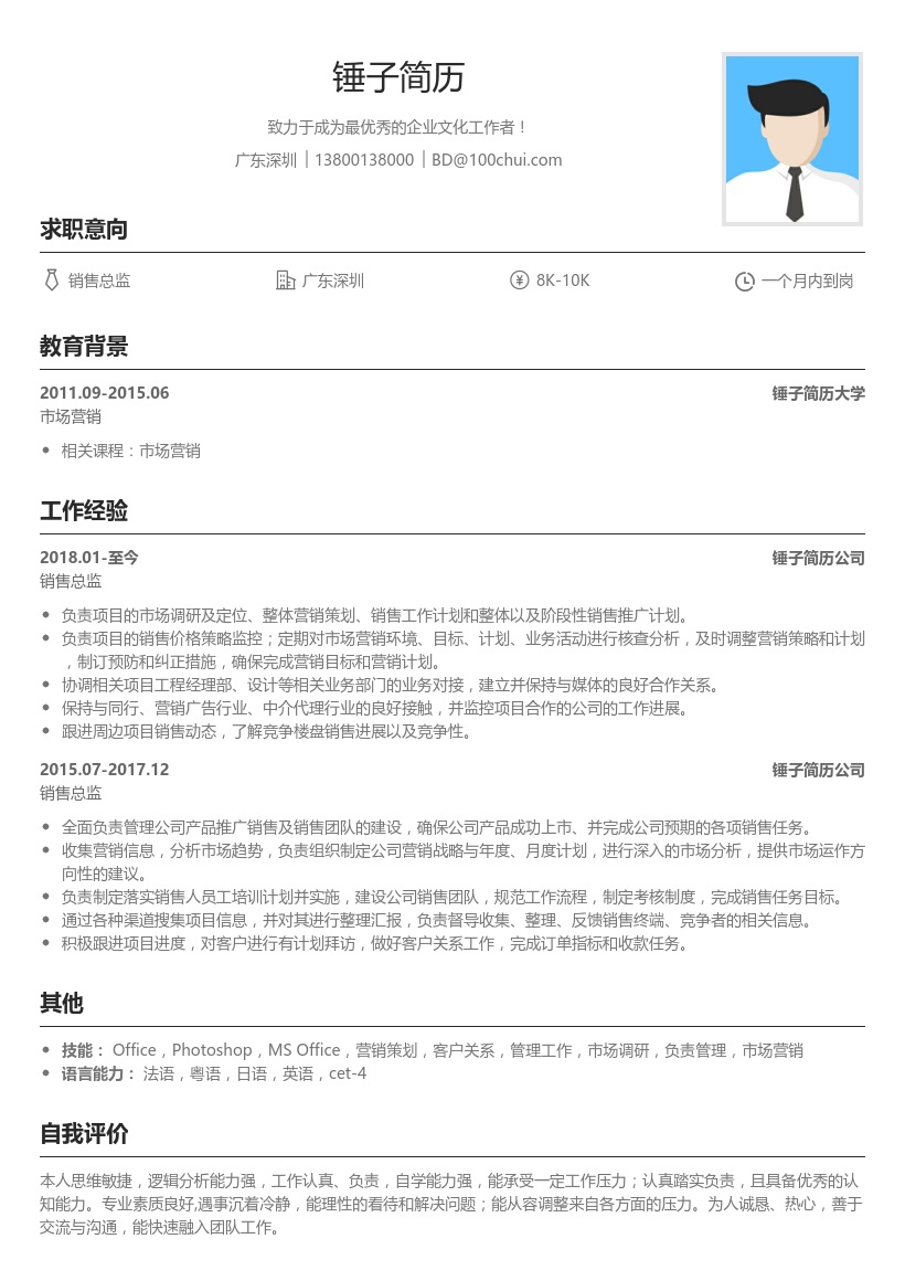 销售总监个人简历模板