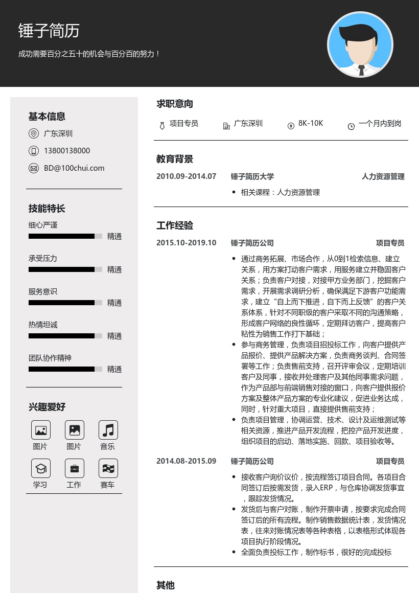 项目专员简历模板