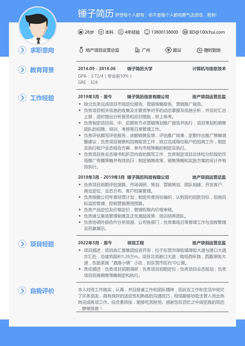 地产项目运营总监简历模板