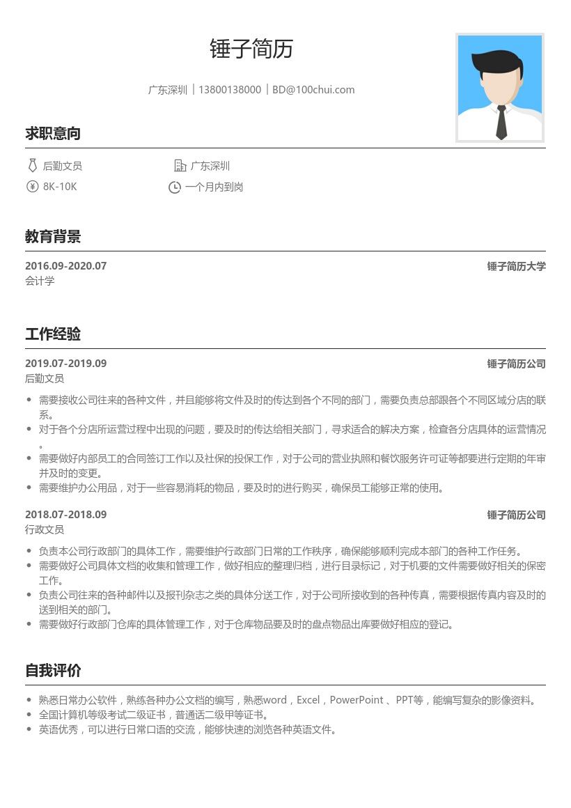 行政后勤负责人简历模板