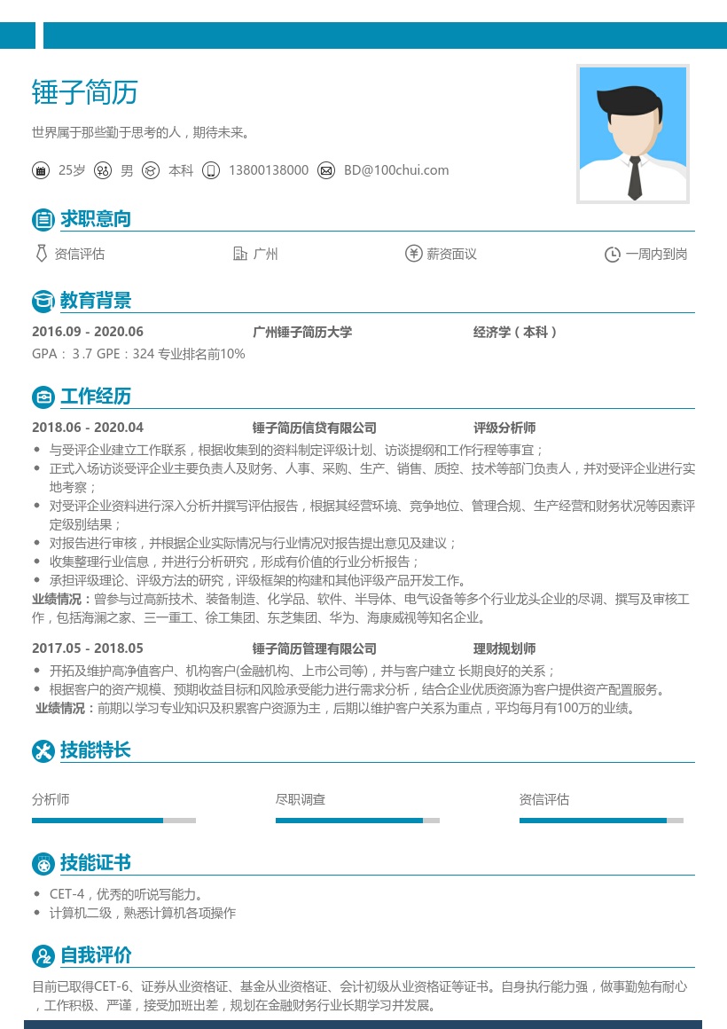 资信评估个人简历