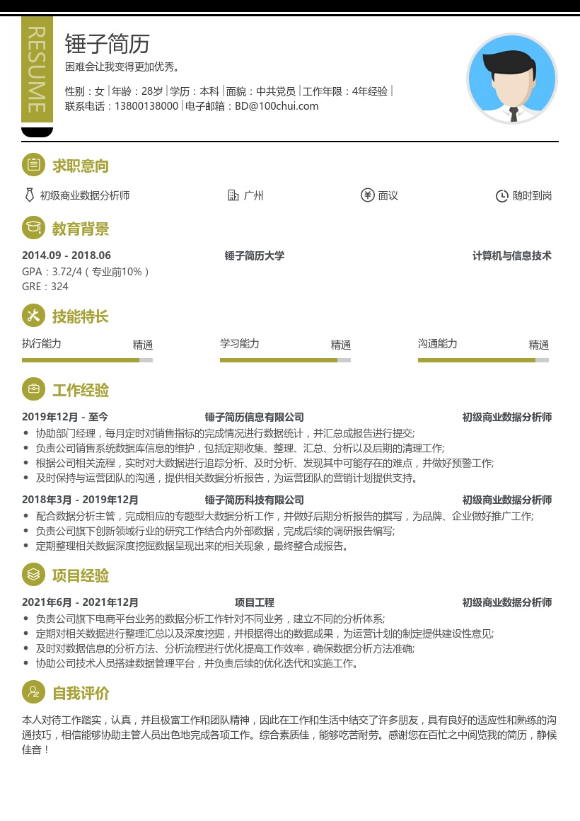 初级商业数据分析师简历