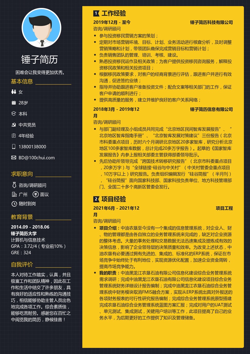 咨询/调研顾问个人简历