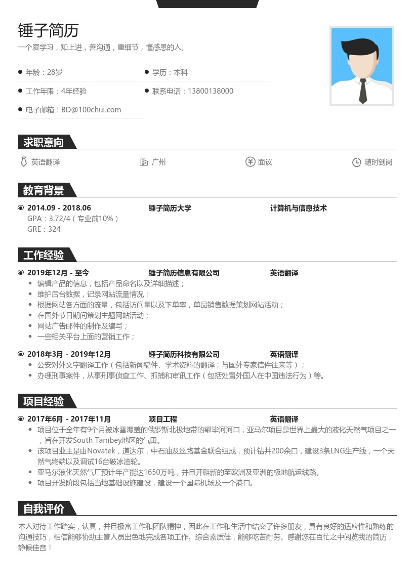 英语翻译求职简历