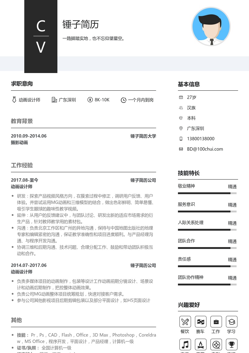 动画设计师简历模板