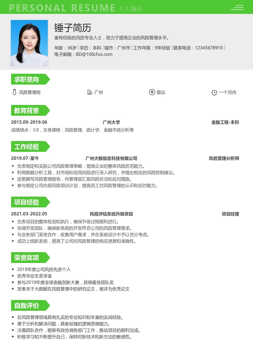 风控简历模板