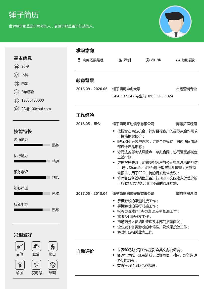 商务拓展经理简历