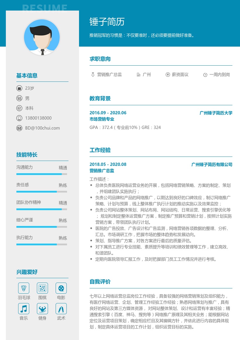 营销推广总监个人简历